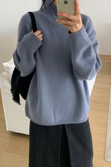 Flora Wool Turtleneck in Blue, women's wool turtleneck sweater