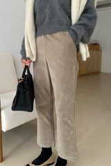 Jen Span Pants in Khaki Grey, stretch corduroy bootcut pants