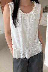 Ruffle Trim Embroidered Blouse