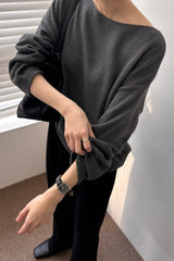 Assome Knit in charcoal, women's loose boat neck knit sweater