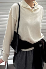 Way Turtleneck Knit in Ivory, two-way wool mock neck sweater