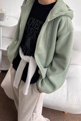 Fleece Hoodie Zip Up in mint, women's cropped fleece zip up hoodie