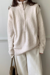 Rabbit Wool Zip Up in Oatmeal, women's knit zip up cardigan
