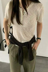 Placket Ribbed Knit Tee