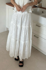 Tiered Eyelet Maxi Skirt