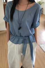 Gingham Side Tie Blouse