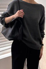 Assome Knit in charcoal, women's loose boat neck knit sweater