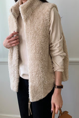 Boucle Vest Jacket in Beige, women's boucle zip vest jacket