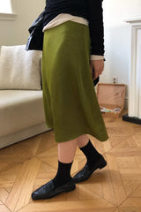 Blanc Midi Skirt in Olive, women's lined midi skirt
