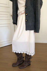 Rosel Midi Skirt in Ivory, velvet lace hem midi skirt