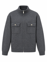 Lucca Half Neck Zip Up in charcoal, women's half neck knit zip up jacket