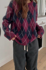 Dia Brush Sweater in Red, brushed alpaca argyle sweater