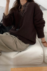 Deep U Raccoon Knit in Brown, women's raccoon wool deep U neck sweater