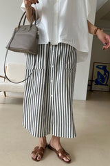 Stripe Pocket Button Skirt