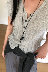 Pointelle Button Knit Top