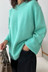 Soft Round Sweater in mint, women's wool angora round neck sweater