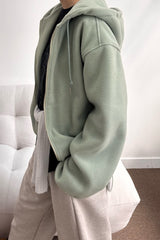 Fleece Hoodie Zip Up in mint, women's cropped fleece zip up hoodie