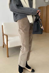 Jen Span Pants in Khaki Grey, stretch corduroy bootcut pants