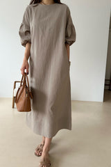 Puff Sleeve Linen Dress