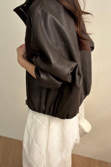 Leather Blouson Jacket in brown, women's faux leather blouson jacket