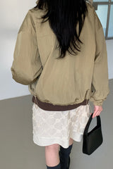 Reversible Stand Collar Jacket in Beige, women's reversible stand collar jacket