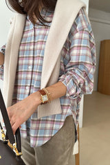 Real Check Shirt in Pink, brushed plaid button-down shirt