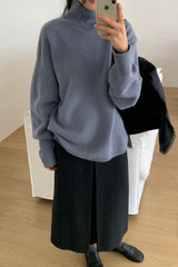 Flora Wool Turtleneck in Blue, women's wool turtleneck sweater