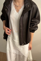 Leather Blouson Jacket in brown, women's faux leather blouson jacket