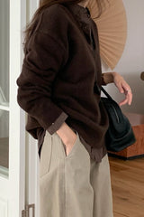 Deep U Raccoon Knit in Brown, women's raccoon wool deep U neck sweater