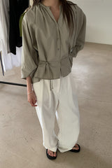 Shirred Neck Volume Sleeve Blouse