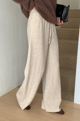 Delight Knit Pants in Beige, women's knit wide leg banding pants