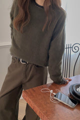 Cashmere Round Sweater in Khaki, cashmere wool silk crewneck sweater