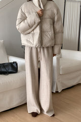 Delight Knit Pants in Beige, women's knit wide leg banding pants