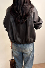 Leather Blouson Jacket in brown, women's faux leather blouson jacket