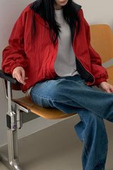 Reversible Stand Collar Jacket in Red, women's reversible stand collar jacket