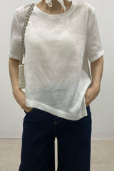 Asymmetric Hem Linen Blouse