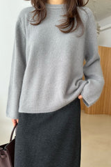 Soft Round Sweater in grey, women's wool angora round neck sweater