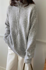 Rabbit Wool Zip Up in Grey, women's knit zip up cardigan