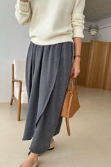 Twill Tulip Banding Skirt in charcoal, women's twill wrap long skirt