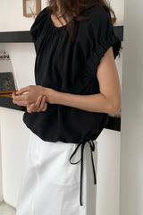 Ruffle Sleeve Drawstring Blouse