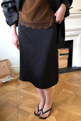 Blanc Midi Skirt in Black, women's lined midi skirt