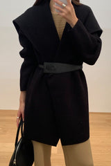 Wide Shawl Collar Knit Coat (separate belt included)