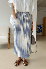 Stripe Pocket Button Skirt