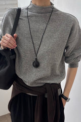 Way Turtleneck Knit in Grey, two-way wool mock neck sweater