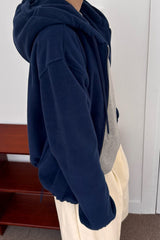 Fleece Hoodie Zip Up in navy, women's cropped fleece zip up hoodie