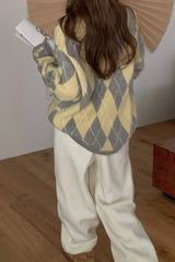 Dia Brush Sweater in Grey, brushed alpaca argyle sweater