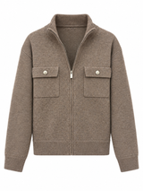 Lucca Half Neck Zip Up in brown, women's half neck knit zip up jacket
