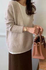 Cashmere Double Knit in Beige, women's cashmere blend V neck sweater