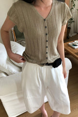 Pointelle Button Knit Top