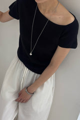 Asymmetric Off-Shoulder Knit Top